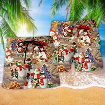 Snowman Couple Love Xmas Funny Beach Short | Newhawaiianshirts CA