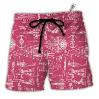 Space Ships Pink Beach Short | Newhawaiianshirts DE