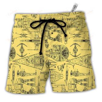 Space Ships Yellow Beach Short | Newhawaiianshirts UK