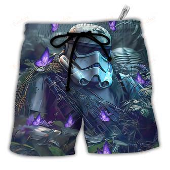 Stormtrooper In The Jungle With Purple Flowers Beach Short | Newhawaiianshirts