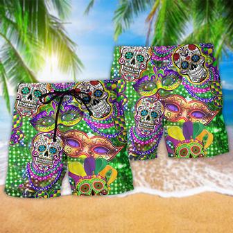 Sugar Skull Mardi Gras Color Beach Short | Newhawaiianshirts