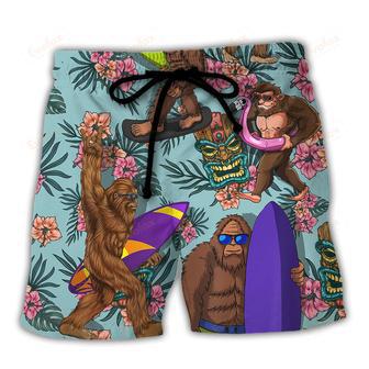 Surfing Funny Bigfoot Eat Sleep Surf Repeat Lovers Surfing Beach Short | Newhawaiianshirts CA