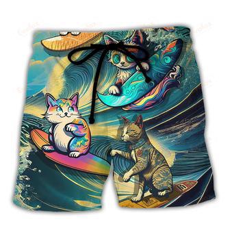 Surfing Funny Cat Just One More Wave I Promise Lover Surfing Beach Short | Newhawaiianshirts CA