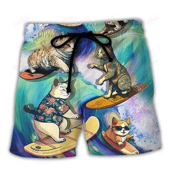 Surfing Funny Cat May The Surf Be With You Lover Surfing Beach Short | Newhawaiianshirts AU