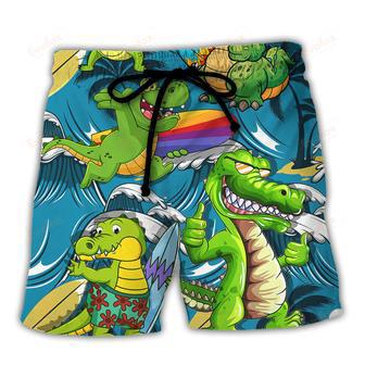 Surfing Funny Crocodile You Can't Stop The Waves But You Can Learn to Surf Lovers Surfing Beach Short | Newhawaiianshirts AU