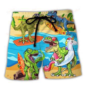 Surfing Funny Dinosaur World's Okayest Surfer Lovers Surfing Beach Short | Newhawaiianshirts CA