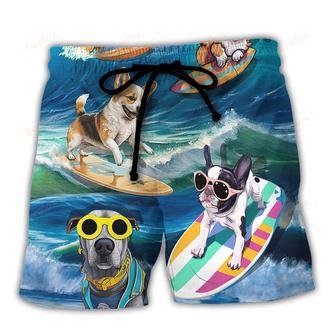 Surfing Funny Dog Surfing Gets Me Wet Surfer Beach Surfing Lovers Beach Short | Newhawaiianshirts