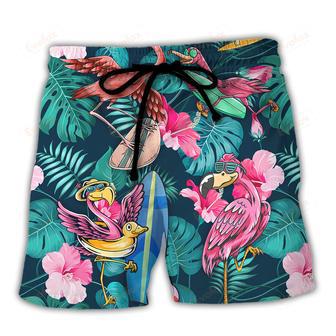 Surfing Funny Flamingo You Can't Stop The Waves But You Can Learn To Surf Beach Short | Newhawaiianshirts UK