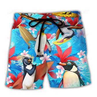 Surfing Funny Penguin Surfing Dad Like A Regular Dad But Cooler Lover Surfing Beach Short | Newhawaiianshirts AU