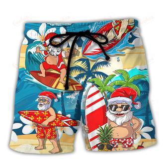 Surfing Funny Santa Mele Kalikimaka Christmas In July Surfing Lovers Beach Short | Newhawaiianshirts