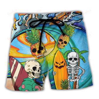 Surfing Funny Skeleton Never Underestimate An Old Guy On A Surfboard Surfing Lovers Beach Short | Newhawaiianshirts UK