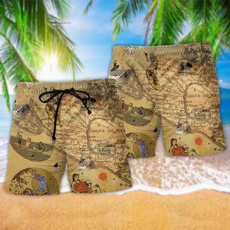 Surfing Skeleton Map Vintage Beach Short | Newhawaiianshirts AU