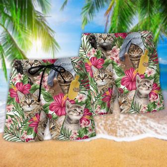 Tabby Cat Tropical Floral Beach Short | Newhawaiianshirts AU