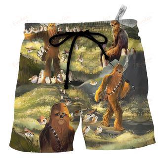 The Last Jedi Chewbacca & Porgs - Beach Short | Newhawaiianshirts AU