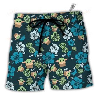 The Mandalorian Grogu Baby Leaves Beach Short | Newhawaiianshirts DE