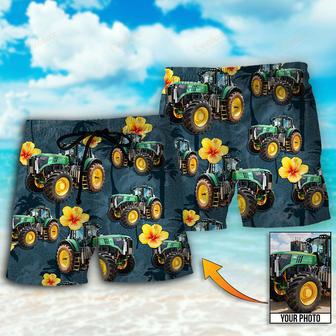 Tractor Lover Tropical Custom Photo Beach Short | Newhawaiianshirts