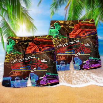 Train Life Is Better On A Train Neon Color Beach Short | Newhawaiianshirts UK