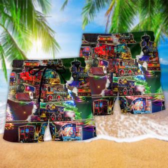 Train Merry Christmas Warmth Night Beach Short | Newhawaiianshirts AU