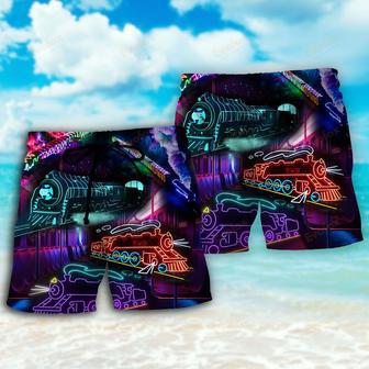 Train Neon Art Night Life Beach Short | Newhawaiianshirts AU