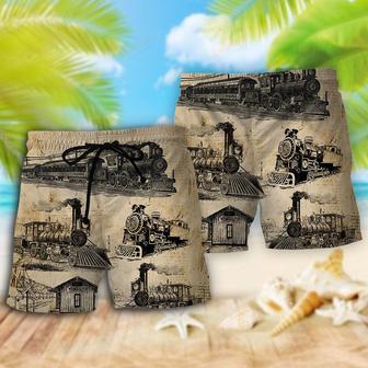 Train Vintage Art Sketch Beach Short | Newhawaiianshirts AU