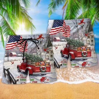 Truck All Hearts Come Home For Christmas With Cardinal Beach Short | Newhawaiianshirts AU