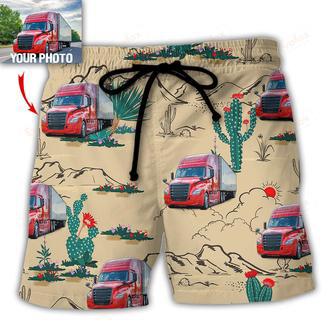 Truck Semi-Trailer Cactus Truck Desert Custom Photo Beach Short | Newhawaiianshirts AU