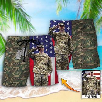 US Army Tropical US Flag Custom Photo Beach Short | Newhawaiianshirts AU