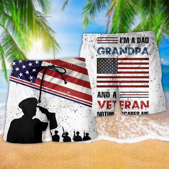 Veteran I Am A Dad Grandpa And A Veteran Beach Short | Newhawaiianshirts