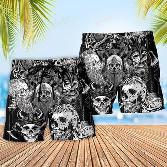 Viking Beard Warrior Skull With Crossed Axes Beach Short | Newhawaiianshirts