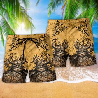 Viking Good Meows Go To Heaven Bad Meows Go To Valhalla Beach Short | Newhawaiianshirts AU