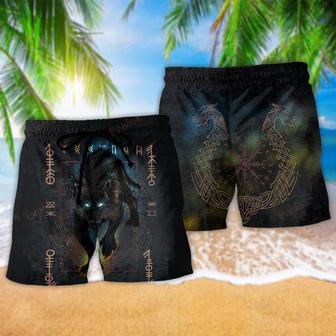 Viking Wolf Fenrir Dard Black Style Beach Short | Newhawaiianshirts CA