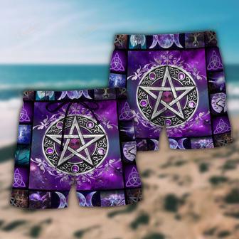 Wicca Witch Vibes Purple Pentagram Beach Short | Newhawaiianshirts AU