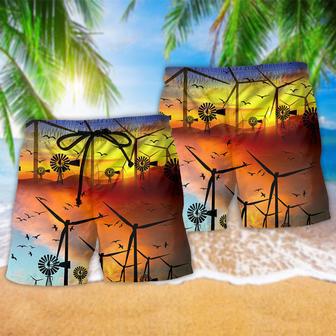 Wind Turbines A Green Planet Is A Clean Planet Peace Life Beach Short | Newhawaiianshirts