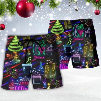 Wine Christmas Neon Art Drinking Beach Short | Newhawaiianshirts