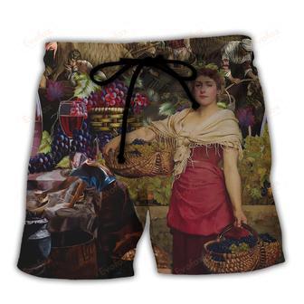 Wine Making Grape Pickers Carrying Grapes Beach Short | Newhawaiianshirts UK