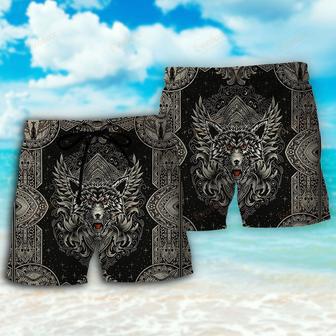 Wolf Art Line Darkness Beach Short | Newhawaiianshirts