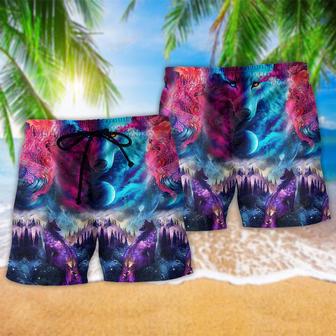 Wolf Colorful Loves Night Mysterious Beach Short | Newhawaiianshirts