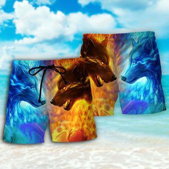 Wolf Couple And Fire Art Beach Short | Newhawaiianshirts AU