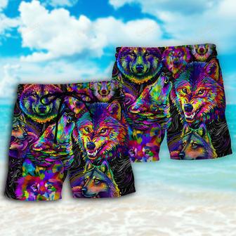 Wolf Neon Colorful Art Beach Short | Newhawaiianshirts UK