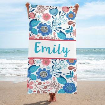 Women Floral Name Personalized Beach Towels Microfiber Large Design | Newhawaiianshirts AU