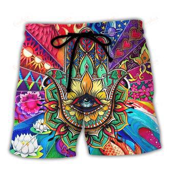 Yoga Hamsa An Eye For An Eye Makes The Whole World Goes Blind Beach Short | Newhawaiianshirts DE