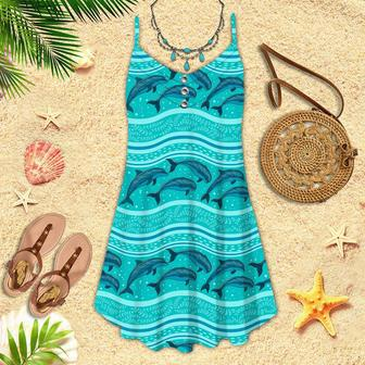 A Flock Of Dolphins In The Sea Pattern Spaghetti Strap Summer Dress | Newhawaiianshirts AU