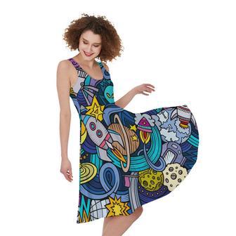 Abstract Cartoon Galaxy Space Print Sleeveless Knee Length Dress | Newhawaiianshirts