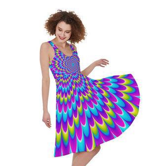 Abstract Dizzy Moving Optical Illusion Sleeveless Knee Length Dress | Newhawaiianshirts