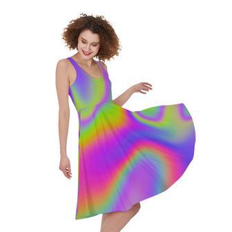 Abstract Holographic Trippy Print Sleeveless Knee Length Dress | Newhawaiianshirts DE