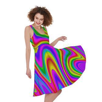 Abstract Neon Trippy Print Sleeveless Knee Length Dress | Newhawaiianshirts