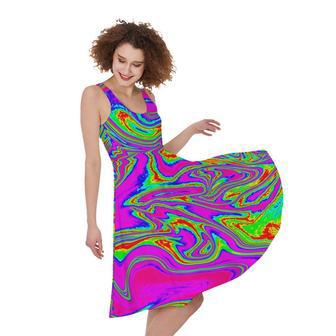 Abstract Psychedelic Liquid Trippy Print Sleeveless Knee Length Dress | Newhawaiianshirts