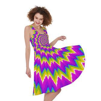 Abstract Spiral Moving Optical Illusion Sleeveless Knee Length Dress | Newhawaiianshirts CA