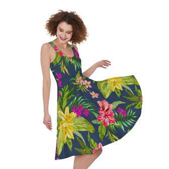 Aloha Hawaiian Flowers Pattern Print Sleeveless Knee Length Dress | Newhawaiianshirts AU