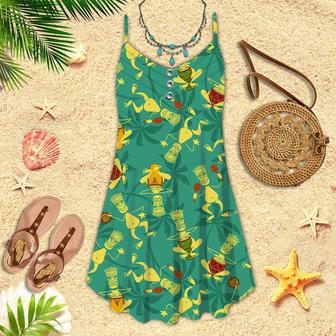 Aloha Tiki Tribal Musicians Spaghetti Strap Summer Dress | Newhawaiianshirts CA